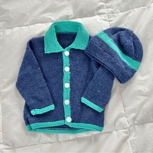 3 for $30 Handknit Matching Cardigan and Beanie Hat Sz 9-12m